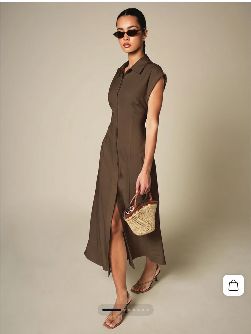 Missguided Brown Collar Midi Shirt Dress